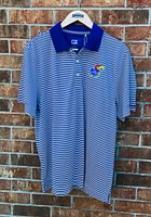 Cutter and Buck Kansas Jayhawks Mens Blue Trevor Stripe Short Sleeve Polo
