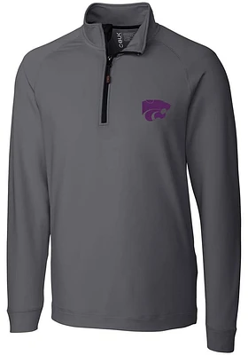 Cutter and Buck K-State Wildcats Mens Grey Jackson Long Sleeve Qtr Zip Pullover