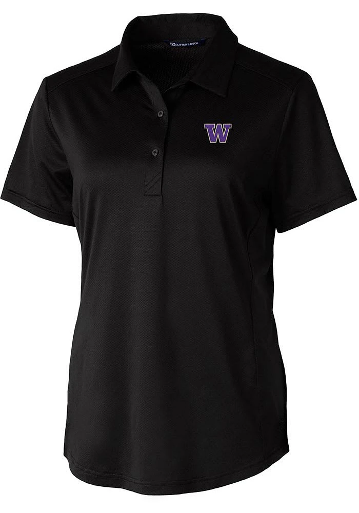 Womens Washington Huskies Black Cutter and Buck Prospect Textured Short Sleeve Polo Shirt