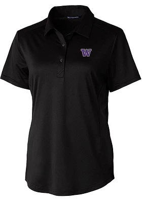 Womens Washington Huskies Black Cutter and Buck Prospect Textured Short Sleeve Polo Shirt