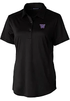 Womens Washington Huskies Black Cutter and Buck Prospect Textured Short Sleeve Polo Shirt