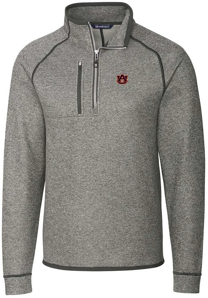 Cutter and Buck Auburn Tigers Mens Grey Mainsail Long Sleeve Qtr Zip Pullover