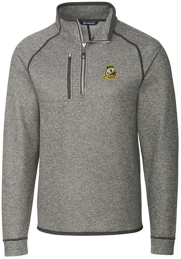 Mens Oregon Ducks Grey Cutter and Buck Mainsail Qtr Zip Pullover