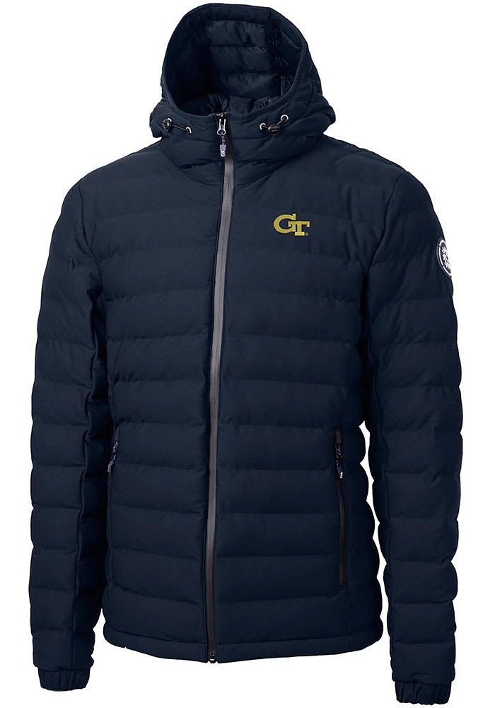 Cutter and Buck GA Tech Yellow Jackets Mens Navy Blue Mission Ridge Repreve Puffer Filled Jacket