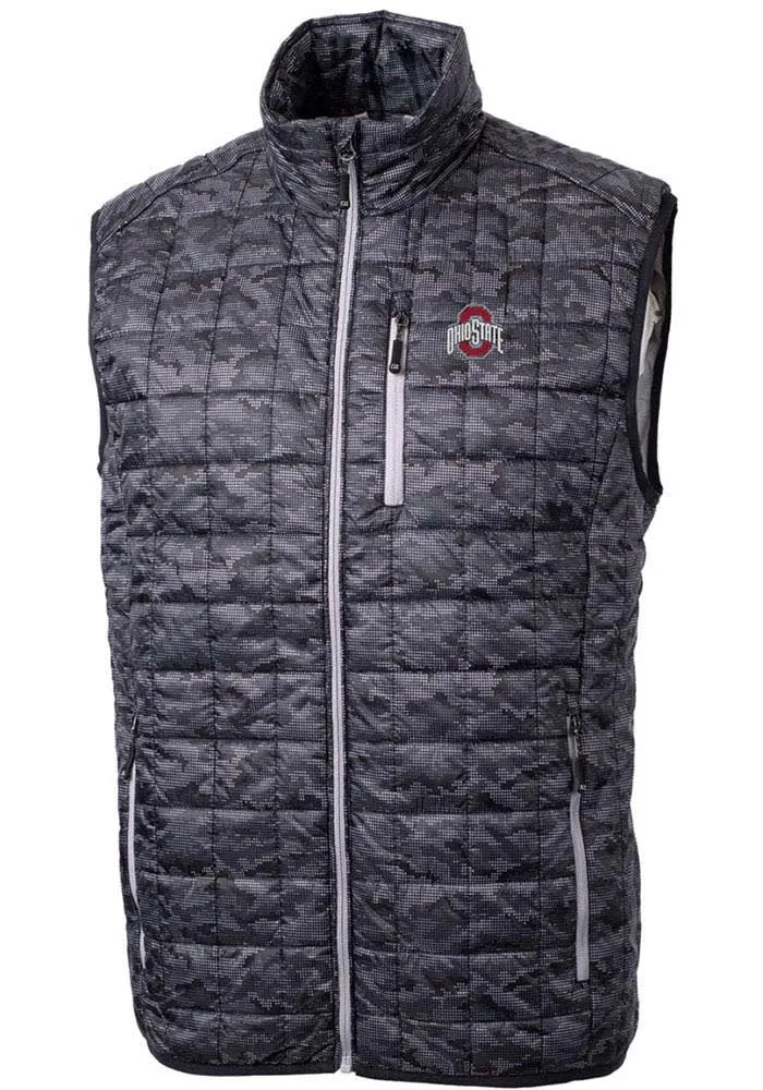 Cutter and Buck Ohio State Buckeyes Mens Black Rainier PrimaLoft Printed Design Sleeveless Jacke..