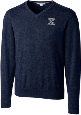 Cutter and Buck Xavier Musketeers Mens Navy Blue Lakemont Long Sleeve Sweater