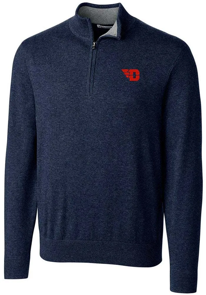 Cutter and Buck Dayton Flyers Mens Navy Blue Lakemont Long Sleeve Qtr Zip Pullover