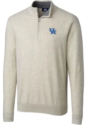 Cutter and Buck Kentucky Wildcats Mens Oatmeal Lakemont Long Sleeve Qtr Zip Pullover