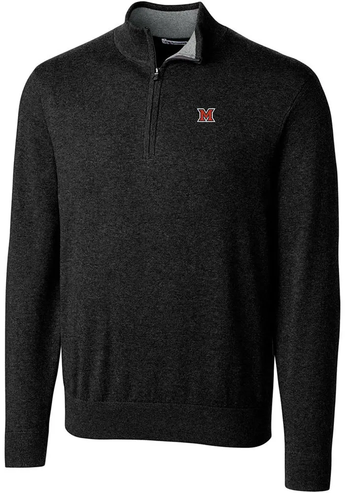 Cutter and Buck Miami RedHawks Mens Black Lakemont Long Sleeve Qtr Zip Pullover