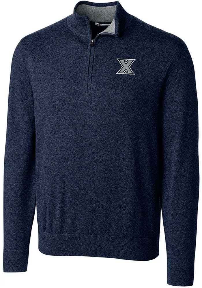 Cutter and Buck Xavier Musketeers Mens Navy Blue Lakemont Long Sleeve Qtr Zip Pullover