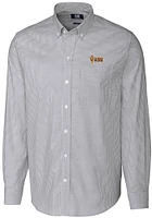 Cutter and Buck Arizona State Sun Devils Mens Charcoal Stretch Oxford Stripe Long Sleeve Dress S..