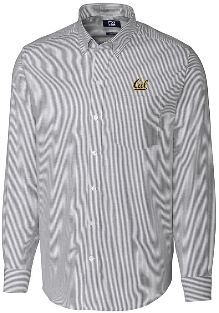 Cutter and Buck Cal Golden Bears Mens Charcoal Stretch Oxford Stripe Long Sleeve Dress Shirt