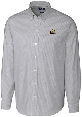 Cutter and Buck Cal Golden Bears Mens Charcoal Stretch Oxford Stripe Long Sleeve Dress Shirt