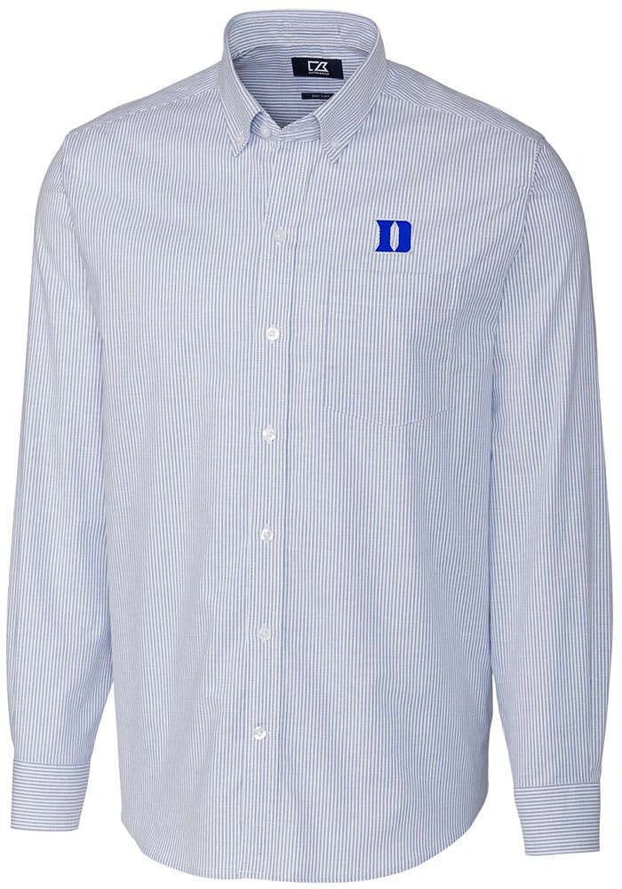 Cutter and Buck Duke Blue Devils Mens Stretch Oxford Stripe Long Sleeve Dress Shirt