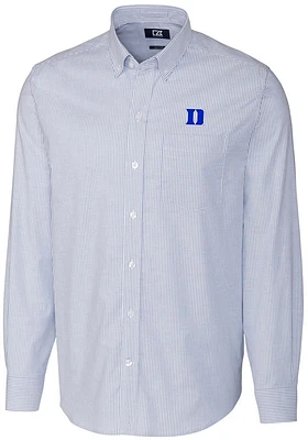 Cutter and Buck Duke Blue Devils Mens Stretch Oxford Stripe Long Sleeve Dress Shirt