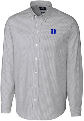 Cutter and Buck Duke Blue Devils Mens Charcoal Stretch Oxford Stripe Long Sleeve Dress Shirt