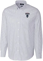 Cutter and Buck Howard Bison Mens Navy Blue Stretch Oxford Stripe Long Sleeve Dress Shirt