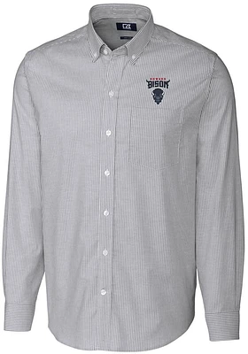 Cutter and Buck Howard Bison Mens Charcoal Stretch Oxford Stripe Long Sleeve Dress Shirt
