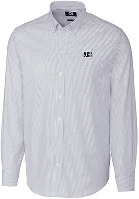Cutter and Buck Jackson State Tigers Mens Navy Blue Stretch Oxford Stripe Long Sleeve Dress Shir..