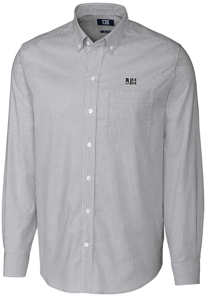Cutter and Buck Jackson State Tigers Mens Charcoal Stretch Oxford Stripe Long Sleeve Dress Shirt