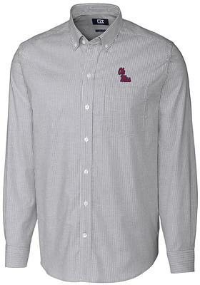 Cutter and Buck Ole Miss Rebels Mens Charcoal Stretch Oxford Stripe Long Sleeve Dress Shirt