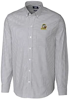 Mens Oregon Ducks Charcoal Cutter and Buck Stretch Oxford Stripe Long Sleeve Dress Shirt
