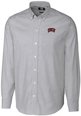 Cutter and Buck UNLV Runnin Rebels Mens Charcoal Stretch Oxford Stripe Long Sleeve Dress Shirt