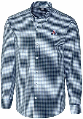 Cutter and Buck Arizona Wildcats Mens Navy Blue Easy Care Gingham Long Sleeve Dress Shirt