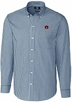 Cutter and Buck Auburn Tigers Mens Navy Blue Easy Care Gingham Long Sleeve Dress Shirt