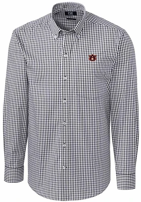 Cutter and Buck Auburn Tigers Mens Charcoal Easy Care Gingham Long Sleeve Dress Shirt