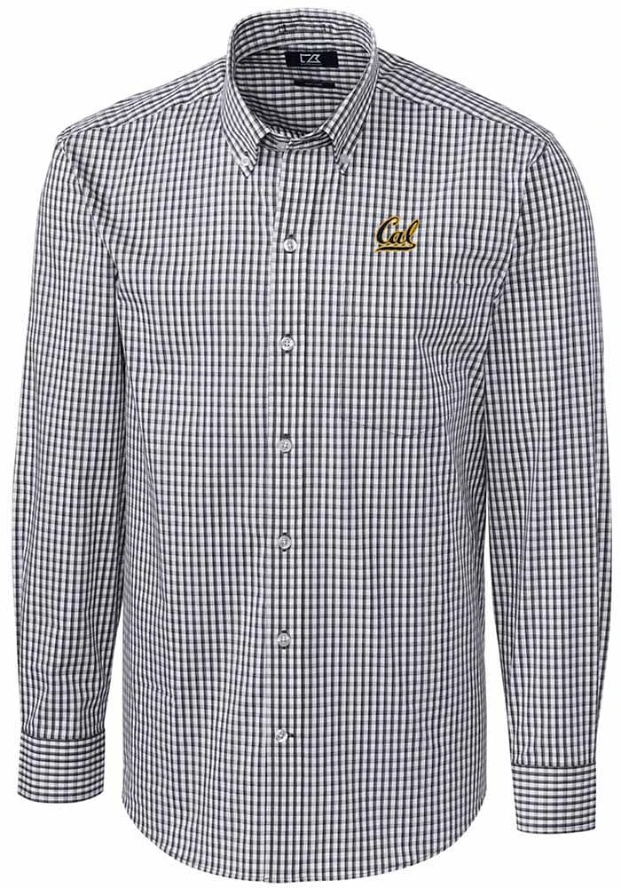 Cutter and Buck Cal Golden Bears Mens Charcoal Easy Care Gingham Long Sleeve Dress Shirt
