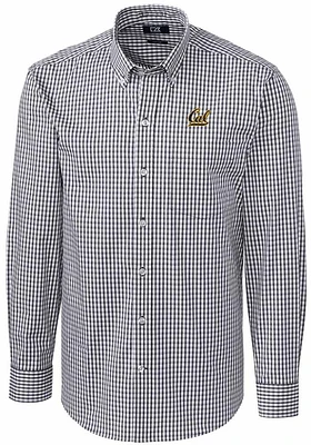 Cutter and Buck Cal Golden Bears Mens Charcoal Easy Care Gingham Long Sleeve Dress Shirt