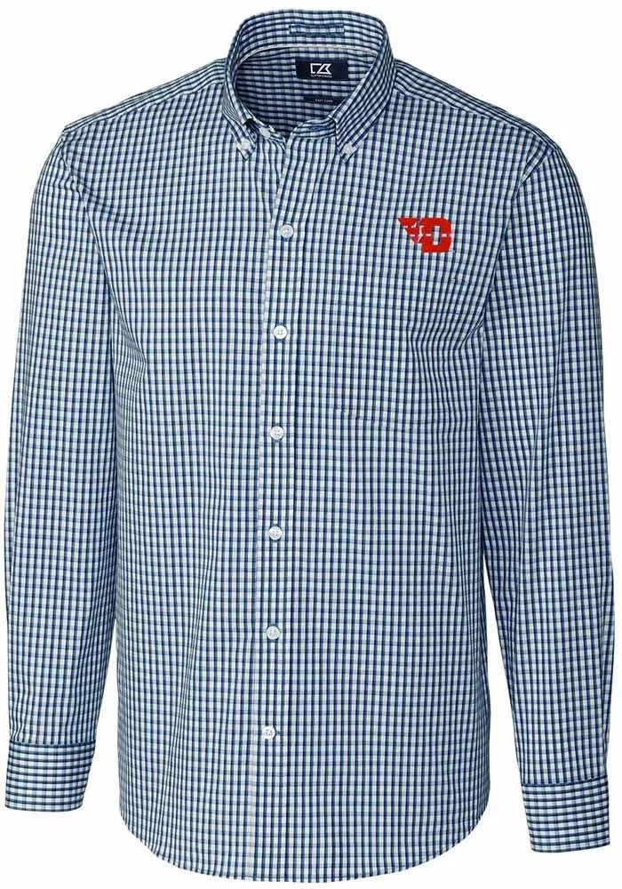 Cutter and Buck Dayton Flyers Mens Navy Blue Easy Care Gingham Long Sleeve Dress Shirt