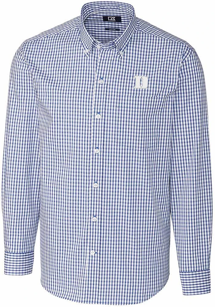 Cutter and Buck Duke Blue Devils Mens Easy Care Gingham Long Sleeve Dress Shirt