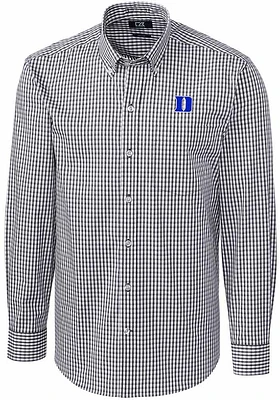Cutter and Buck Duke Blue Devils Mens Charcoal Easy Care Gingham Long Sleeve Dress Shirt