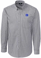 Cutter and Buck Duke Blue Devils Mens Charcoal Easy Care Gingham Long Sleeve Dress Shirt