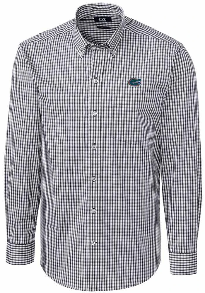 Cutter and Buck Florida Gators Mens Charcoal Easy Care Gingham Long Sleeve Dress Shirt