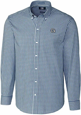 Cutter and Buck Georgetown Hoyas Mens Navy Blue Easy Care Gingham Long Sleeve Dress Shirt