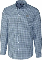 Cutter and Buck Georgetown Hoyas Mens Navy Blue Easy Care Gingham Long Sleeve Dress Shirt