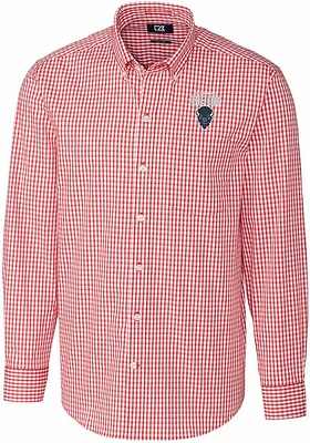 Cutter and Buck Howard Bison Mens Red Easy Care Gingham Long Sleeve Dress Shirt