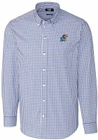 Cutter and Buck Kansas Jayhawks Mens Blue Easy Care Gingham Long Sleeve Dress Shirt