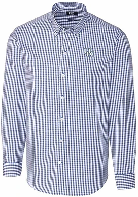 Cutter and Buck Kentucky Wildcats Mens Blue Easy Care Gingham Long Sleeve Dress Shirt