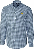 Cutter and Buck Michigan Wolverines Mens Navy Blue Easy Care Gingham Long Sleeve Dress Shirt
