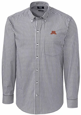 Mens Minnesota Golden Gophers Charcoal Cutter and Buck Easy Care Gingham Long Sleeve Dress Shirt