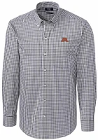 Mens Minnesota Golden Gophers Charcoal Cutter and Buck Easy Care Gingham Long Sleeve Dress Shirt