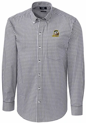 Mens Oregon Ducks Charcoal Cutter and Buck Easy Care Gingham Long Sleeve Dress Shirt