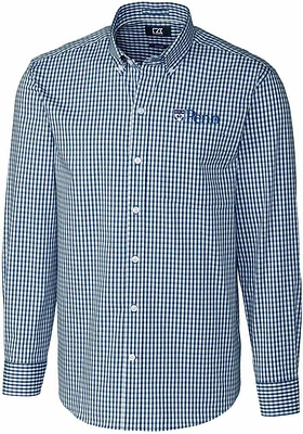 Cutter and Buck Pennsylvania Quakers Mens Navy Blue Easy Care Gingham Long Sleeve Dress Shirt