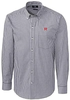 Mens Rutgers Scarlet Knights Charcoal Cutter and Buck Easy Care Gingham Long Sleeve Dress Shirt