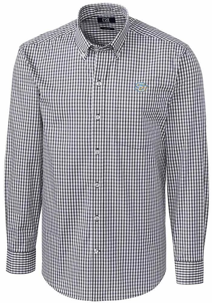 Cutter and Buck Southern University Jaguars Mens Charcoal Easy Care Gingham Long Sleeve Dress Shir..
