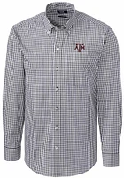 Cutter and Buck Texas A&M Aggies Mens Charcoal Easy Care Gingham Long Sleeve Dress Shirt